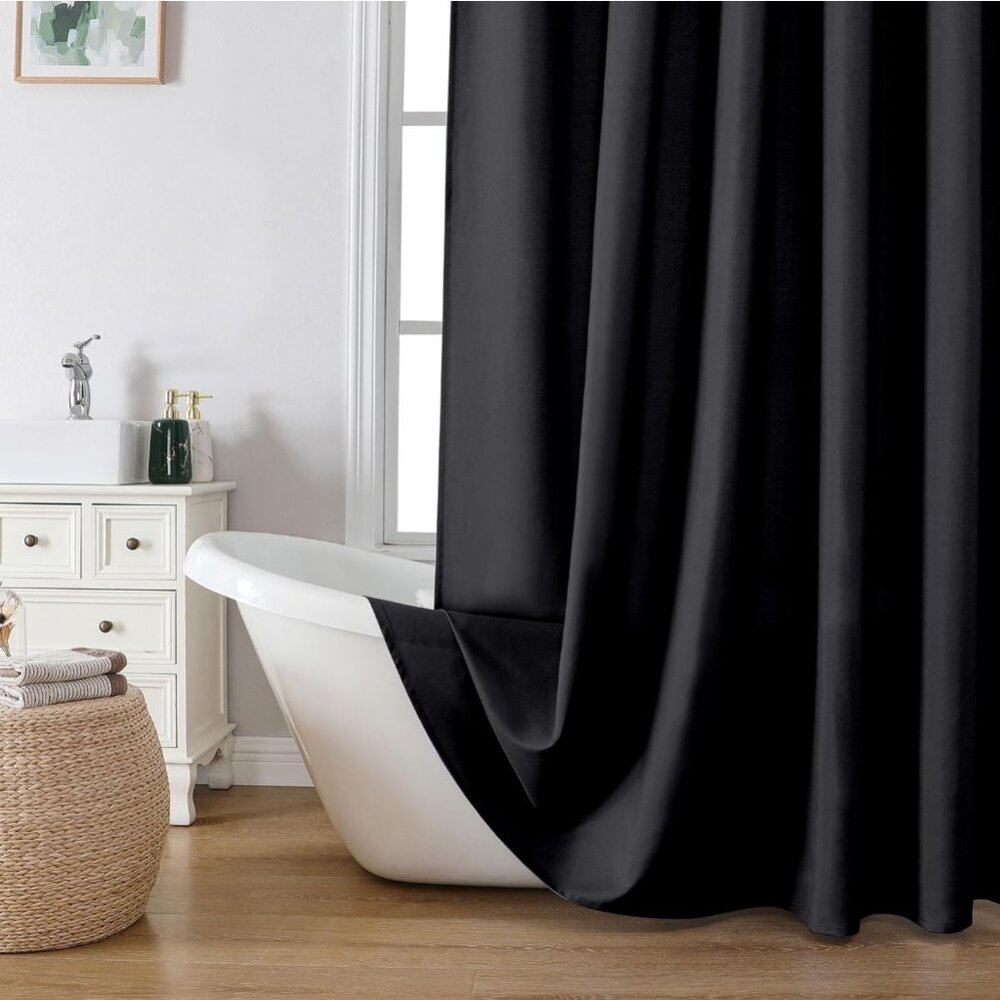 Solid Black Soft Cloth Shower Curtain | 72W x 72L | NWT